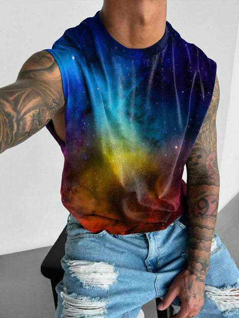 Rainbow Starry sky Men's Gay LGBTQ Print Wide Shoulder Vest