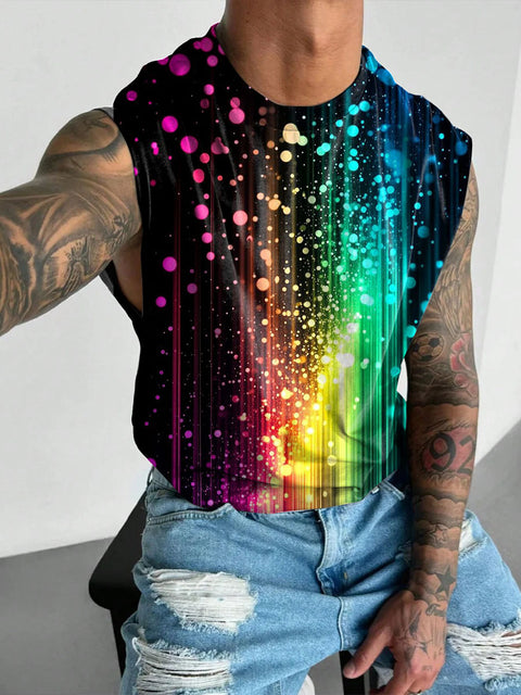 Rainbow Gradient stripes shine Men's Gay LGBTQ Print Wide Shoulder Vest