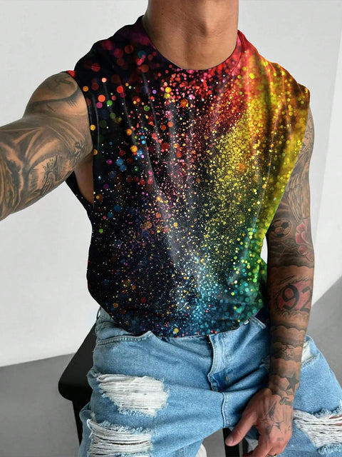 Rainbow Gradient Shiny Men's Gay LGBTQ Print Wide Shoulder Vest