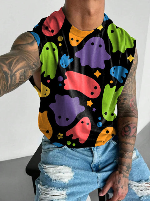 Rainbow Ghost Men's Gay LGBTQ Print Wide Shoulder Vest