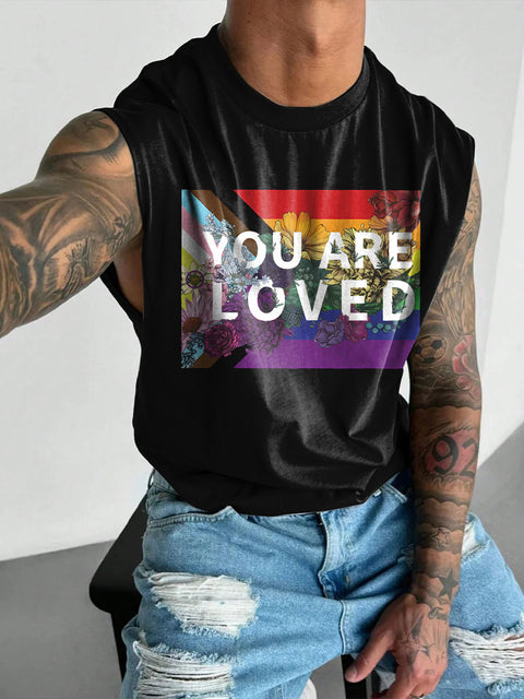 You Are Loved Pride Flag Rainbow Men's Gay LGBTQ Print Wide Shoulder Vest