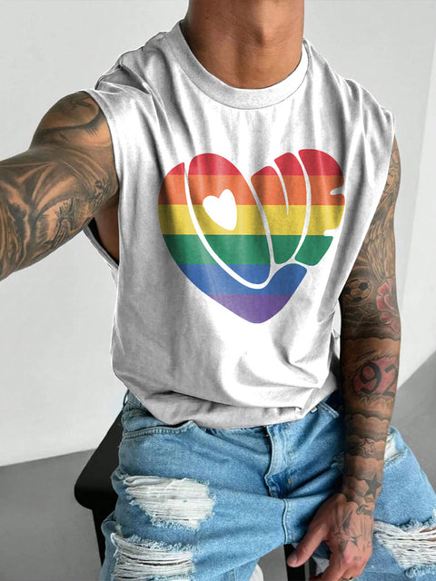 Rainbow Love Heart Men's Gay LGBTQ Print Wide Shoulder Vest
