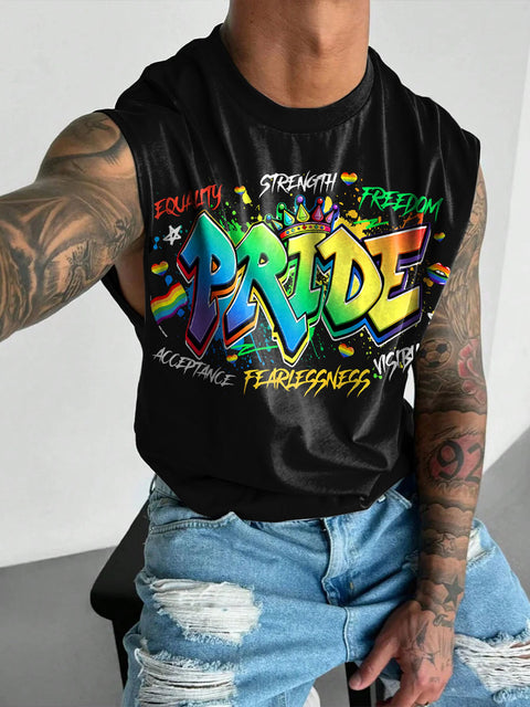All For Love And Love For All Pride Rainbow Men's Gay LGBTQ Print Wide Shoulder Vest