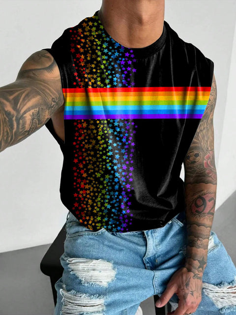 Rainbow Striped star Men's Gay LGBTQ Print Wide Shoulder Vest