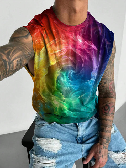 Rainbow Gradient vortex Men's Gay LGBTQ Print Wide Shoulder Vest