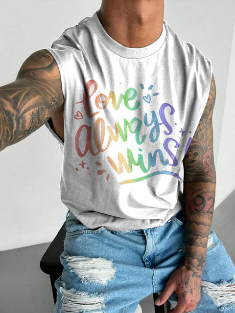 Love Always Wins Rainbow Men's Gay LGBTQ Print Wide Shoulder Vest