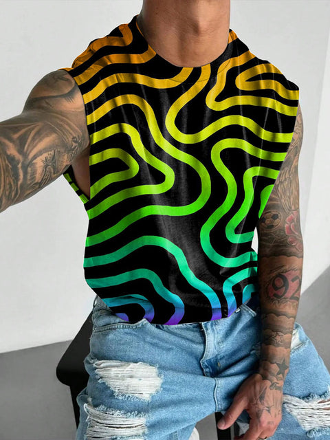Rainbow Gradient line arc Men's Gay LGBTQ Print Wide Shoulder Vest
