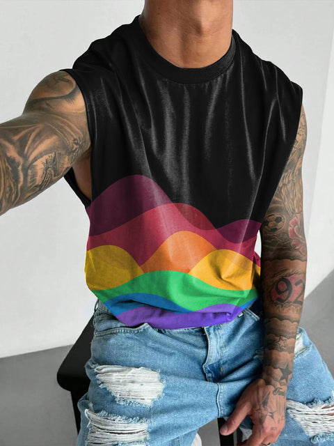Rainbow Arc geometry Abstract Men's Gay LGBTQ Print Wide Shoulder Vest