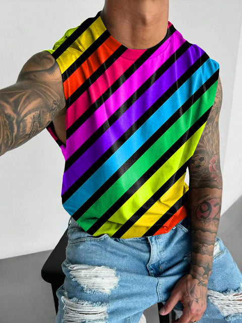 Rainbow Diagonal stripes Men's Gay LGBTQ Print Wide Shoulder Vest