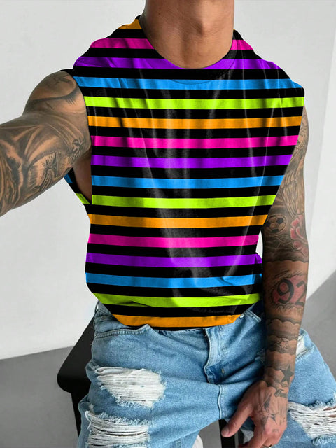 Rainbow stripes Men's Gay LGBT Print Wide Shoulder Vest
