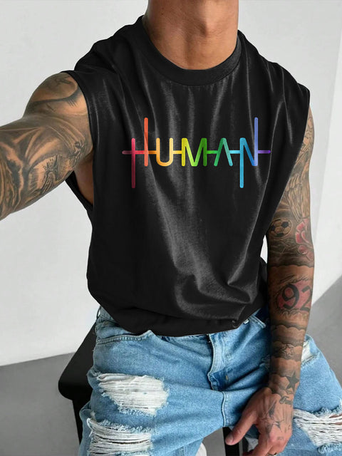 HUMAN Rainbow Gradient Men's Gay LGBTQ Print Wide Shoulder Vest