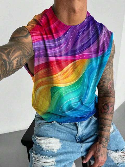 Rainbow Gradient arc Men's Gay LGBTQ Print Wide Shoulder Vest