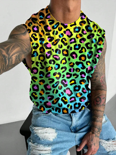 Rainbow Gradient leopard print Men's Gay LGBTQ Print Wide Shoulder Vest