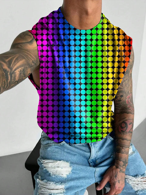 Rainbow Gradient circle Men's Gay LGBTQ Print Wide Shoulder Vest