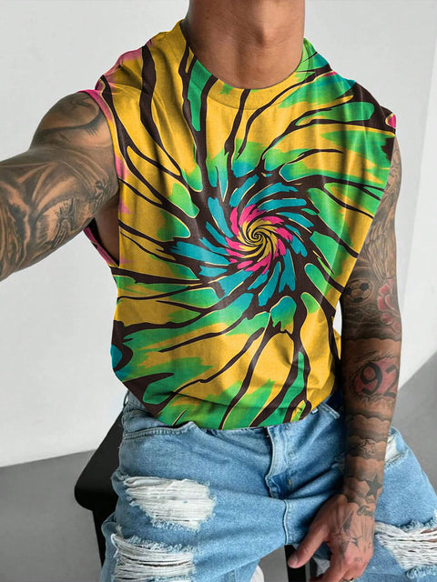 Rainbow Gradient spiral Men's Gay LGBTQ Print Wide Shoulder Vest