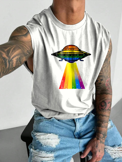 Alien spaceship Rainbow Men's Gay LGBTQ Print Wide Shoulder Vest