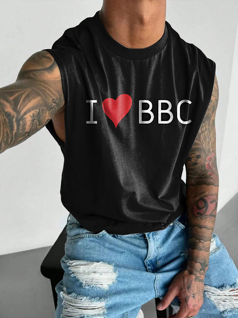 I Love BBC Rainbow Men's Gay LGBTQ Print Wide Shoulder Vest