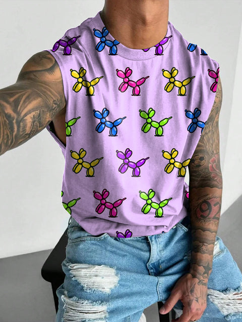 Rainbow Balloon dog Men's Gay LGBTQ Print Wide Shoulder Vest
