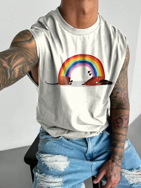Rainbow Dachshund Men's Gay LGBTQ Print Wide Shoulder Vest