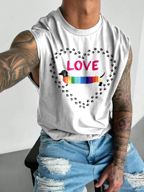 Rainbow Dachshund love Men's Gay LGBTQ Print Wide Shoulder Vest