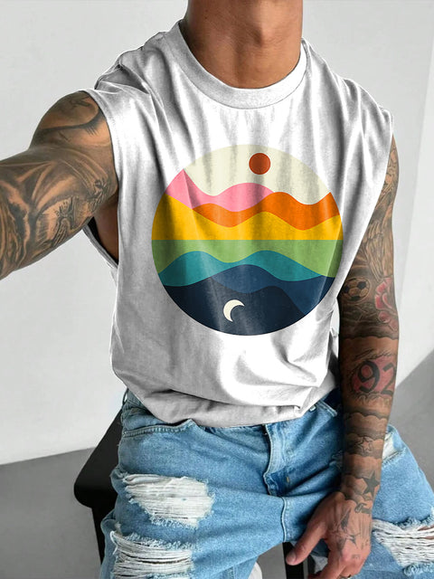 Rainbow Sun Moon Men's Gay LGBTQ Print Wide Shoulder Vest