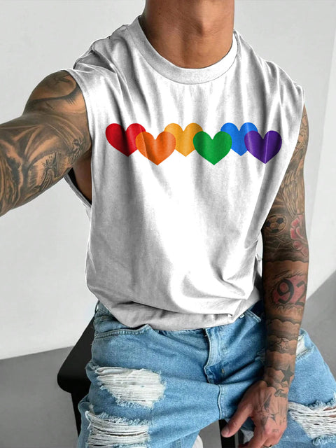 Rainbow Love Stacking Men's LGBTQ Gay Print Wide Shoulder Vest