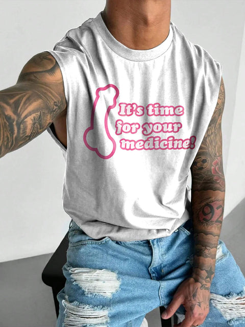 Time For Your Medicine Rainbow Men's Gay LGBTQ Print Wide Shoulder Vest