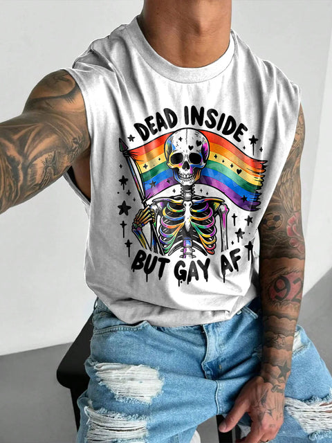 Pride Dead inide but gay af Rainbow Men's Gay LGBTQ Print Wide Shoulder Vest