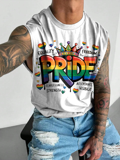 Retro Pride Rainbow Men's Gay LGBTQ Print Wide Shoulder Vest