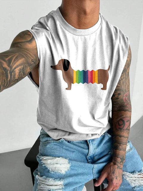 Rainbow Folding Dachshund Men's Gay LGBTQ Print Wide Shoulder Vest