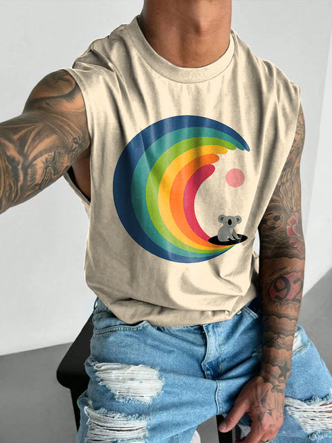 Rainbow Abstract wave Koala Men's Gay LGBTQ Print Wide Shoulder Vest