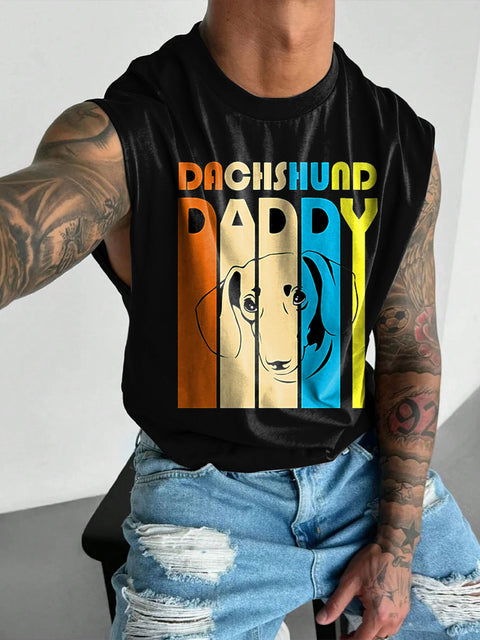 Rainbow Dachshund Daddy Men's Gay LGBTQ Print Wide Shoulder Vest