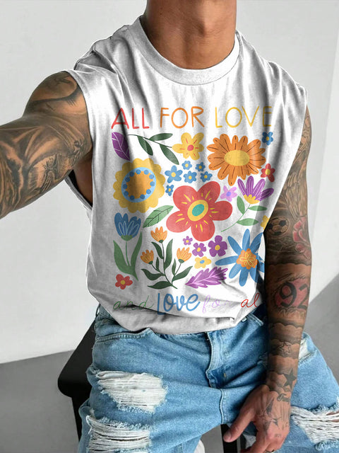 All For Love flowers Rainbow Men's Gay LGBTQ Print Wide Shoulder Vest