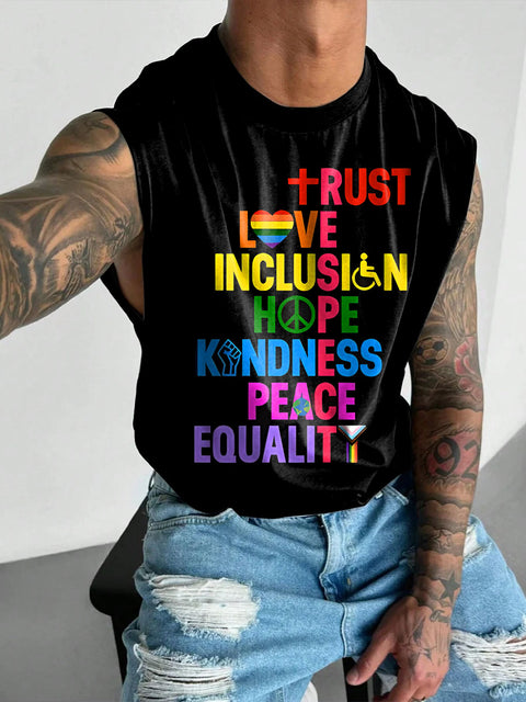 Pride Quote Rainbow Men's Gay LGBTQ Print Wide Shoulder Vest