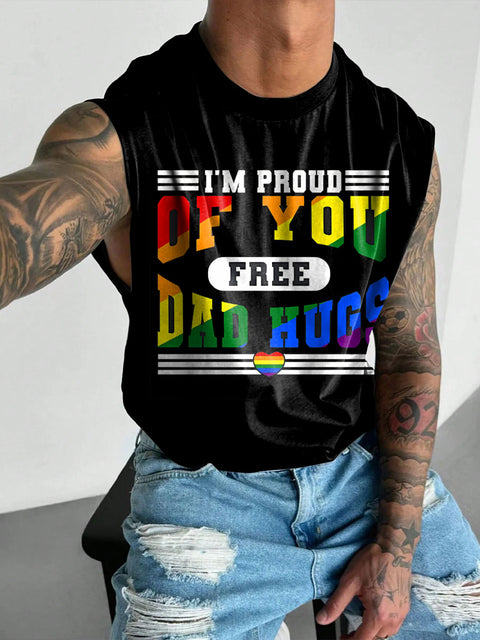 Free Dad Hugs Rainbow Men's Gay LGBTQ Print Wide Shoulder Vest