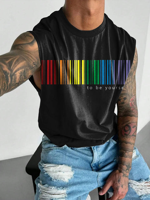 To be youself Rainbow Stripes Men's Gay LGBTQ Print Wide Shoulder Vest