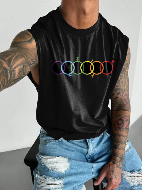 Rainbow Identification Men's Gay LGBTQ Print Wide Shoulder Vest