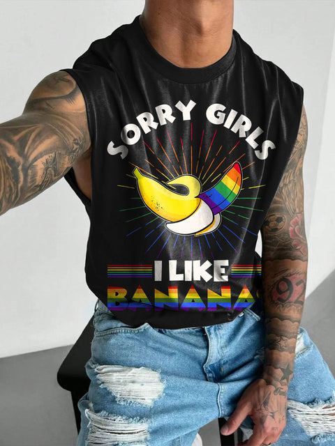 I Like Banana Rainbow Men's Gay LGBTQ Print Wide Shoulder Vest