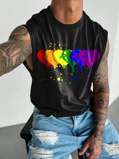 Rainbow Love Paint splashes Men's Gay LGBTQ Print Wide Shoulder Vest