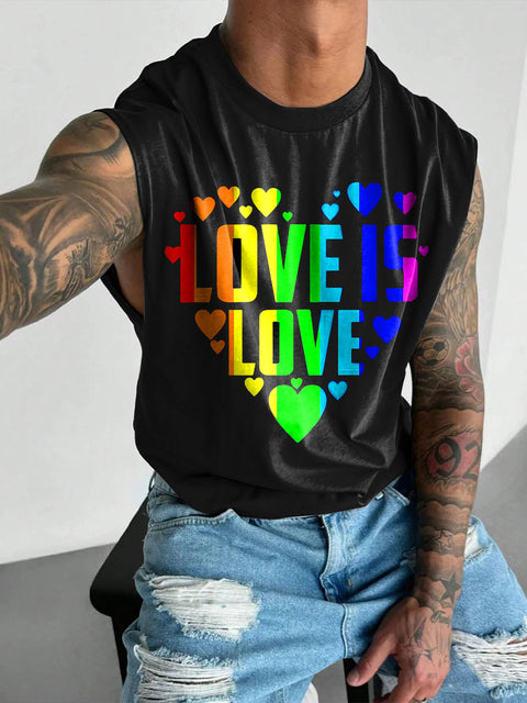 Love is love Form a heart Rainbow Men's Gay LGBTQ Print Wide Shoulder Vest