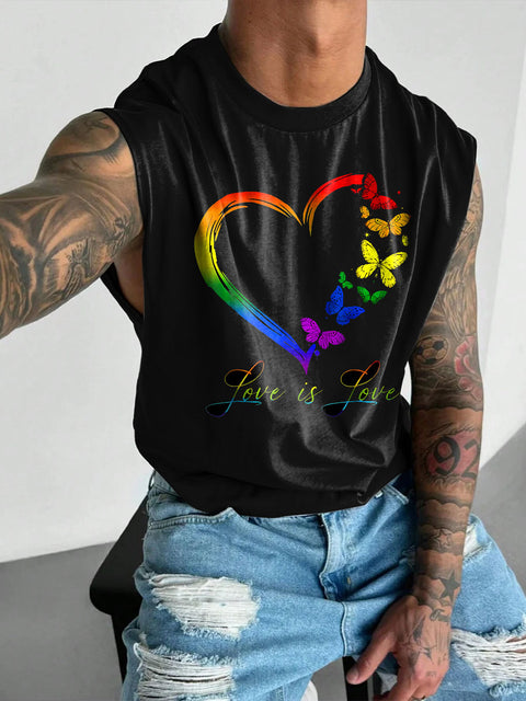 Love is love Butterfly Rainbow Men's Gay LGBTQ Print Wide Shoulder Vest