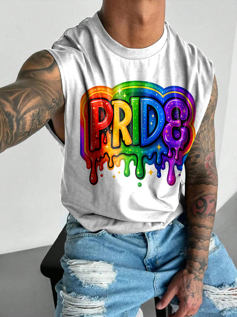 Rainbow Pride Shiny Men's Gay LGBTQ Print Wide Shoulder Vest