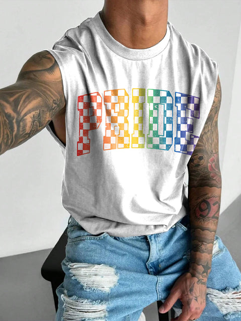 Rainbow Pride Grid Men's Gay LGBTQ Print Wide Shoulder Vest