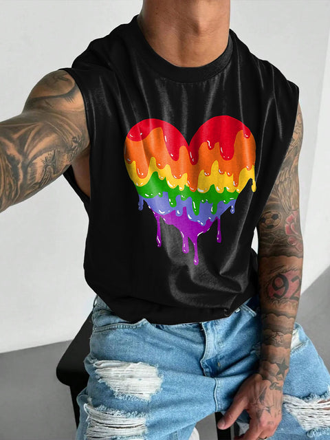 Rainbow Pigment flow love Men's Gay LGBTQ Print Wide Shoulder Vest