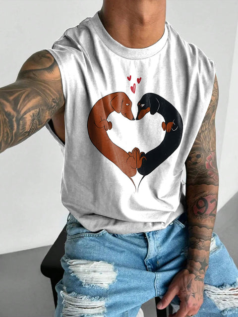Dachshund love dog Rainbow Men's Gay LGBTQ Print Wide Shoulder Vest