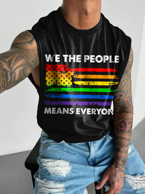 Rainbow Flag We The People Means Everyone Men's Gay LGBTQ Print Wide Shoulder Vest