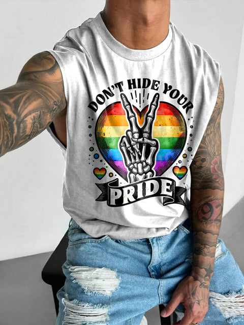 Pride Skeleton Rainbow Men's Gay LGBTQ Print Wide Shoulder Vest