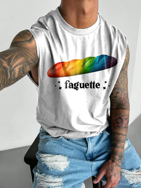 Funny Baguette Pride Rainbow Men's Gay LGBTQ Print Wide Shoulder Vest