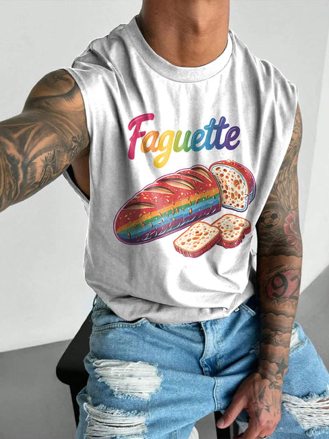 Faguette Pride Rainbow Men's Gay LGBTQ Print Wide Shoulder Vest