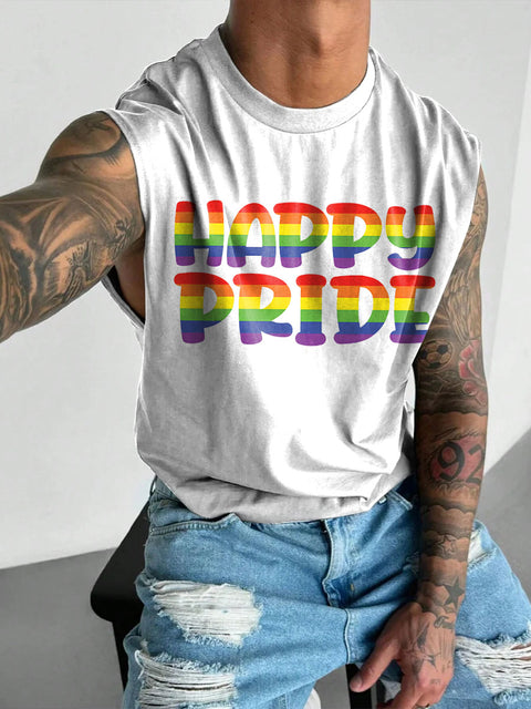 Happy Pride Love is love Rainbow Men's Gay LGBTQ Print Wide Shoulder Vest